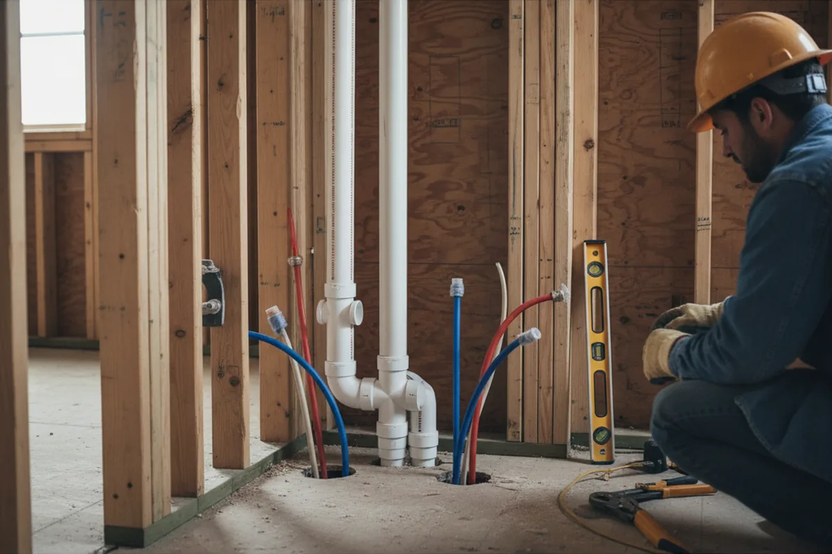 Drain and supply rough-in during Sump Pump Repair in Nashua